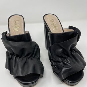 Brand New Black Ruffle Shellys London 5" Platform Heel  - Size 7.5
